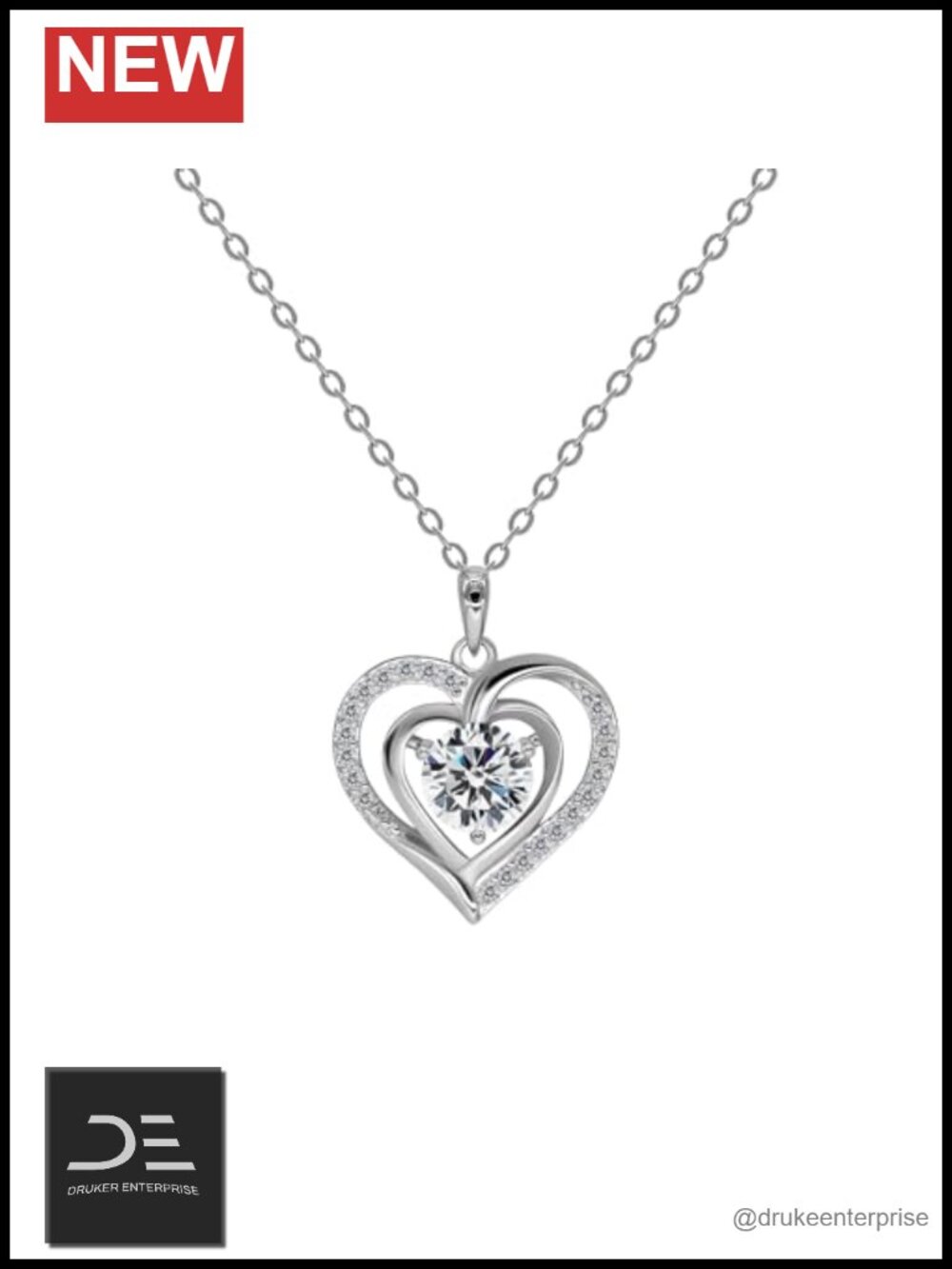 1ct Moissanite Heart Pendant Necklace 925 Sterling Silver White Gold Plated